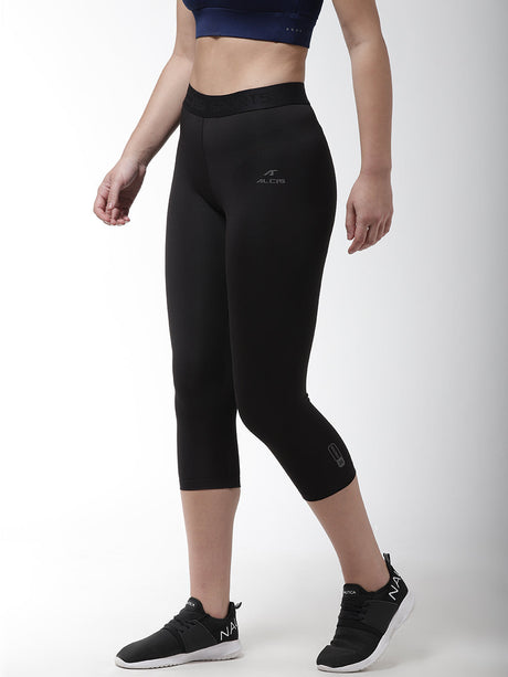 Alcis Women Black Solid 3/4th Compression Training Tights | Alcis