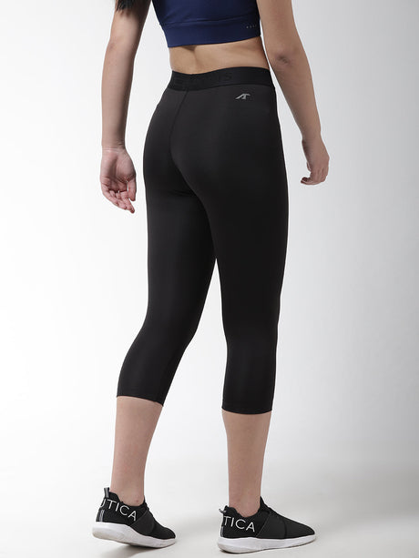 Alcis Women Black Solid 3/4th Compression Training Tights | Alcis