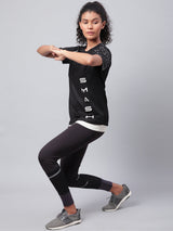 Alcis Women Black Drytech+ Solid Cropped Training Tights