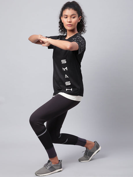 Alcis Women Black Drytech+ Solid Cropped Training Tights | Alcis