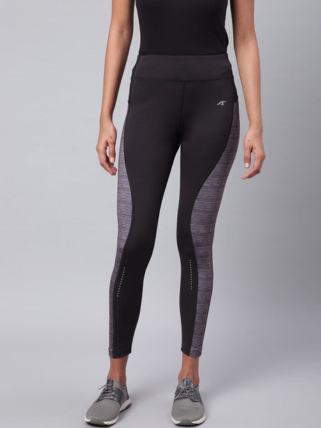 Alcis Women Black Grey Colourblocked Secure Fit Cropped Training Tights | Alcis