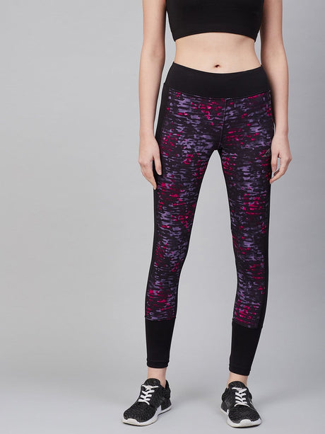 Alcis Women Black Purple Printed Training Tights | Alcis