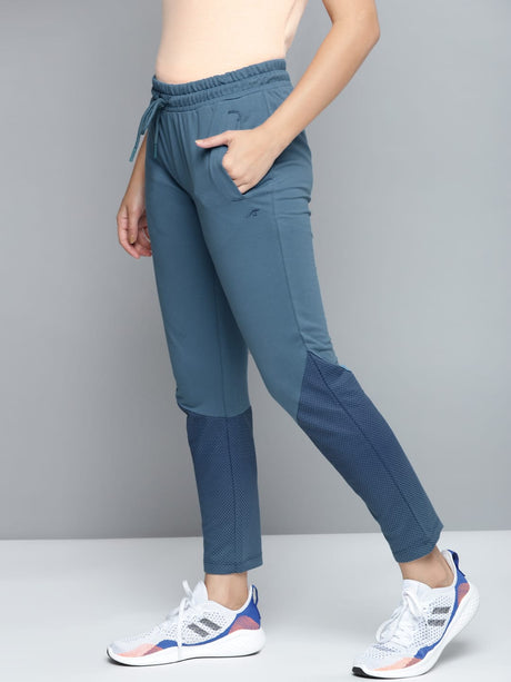 Alcis Women Blue Solid Slim Fit Track Pants with Printed Detail | Alcis