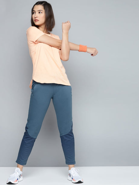Alcis Women Blue Solid Slim Fit Track Pants with Printed Detail | Alcis