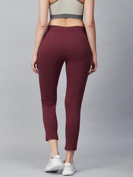 Alcis Women Burgundy Slim Fit Solid Cropped Track Pants