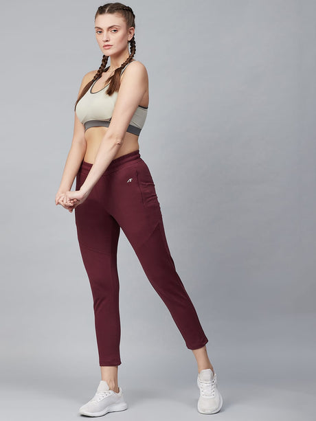 Alcis Women Burgundy Slim Fit Solid Cropped Track Pants