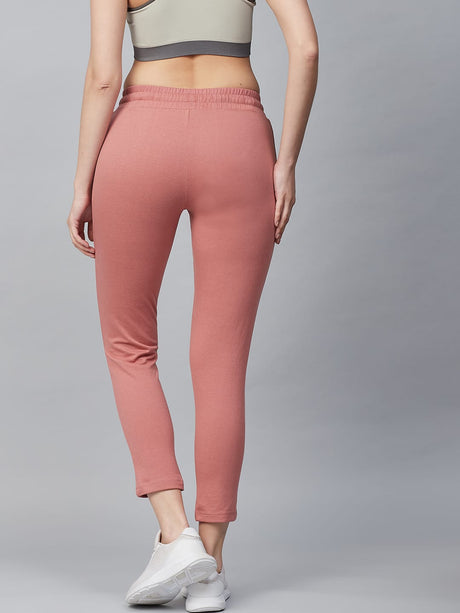 Alcis Women Peach-Coloured Slim Fit Solid Cropped Track Pants | Alcis