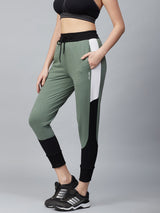 Alcis Women Olive Green & Black Solid Joggers