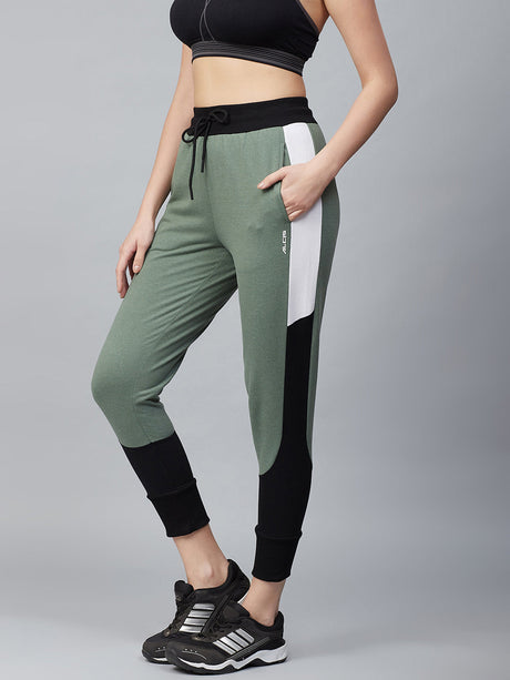 Alcis Women Olive Green & Black Solid Joggers | Alcis