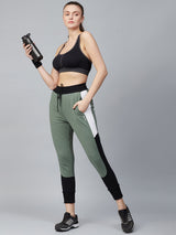 Alcis Women Olive Green & Black Solid Joggers
