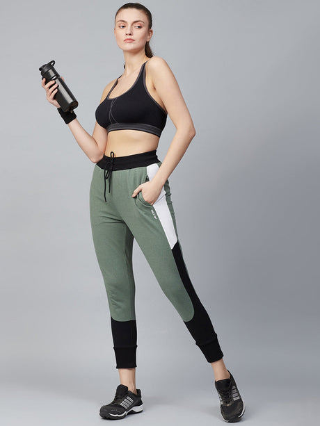 Alcis Women Olive Green & Black Solid Joggers | Alcis