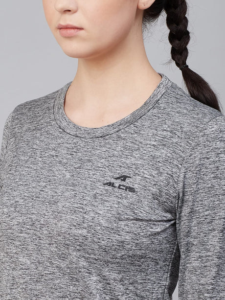 Alcis Women Grey Melange Solid Round Neck Training T-shirt | Alcis