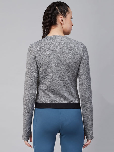 Alcis Women Grey Melange Solid Round Neck Training T-shirt | Alcis