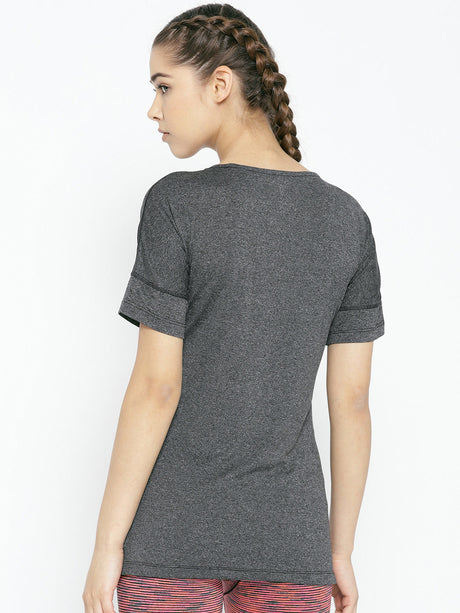 Alcis Women Charcoal Grey Solid Slim Fit Round Neck Training T-shirt | Alcis