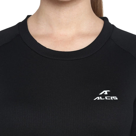 Alcis Women Black Solid Round Neck T-shirt | Alcis