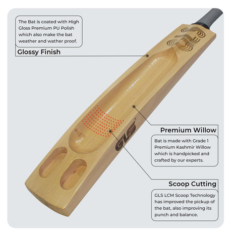 GLS Destroyer Engraved Kashmir Willow Scoop Bat For Hard Tennis Ball | Greenland Enterprises (Gls Sports)