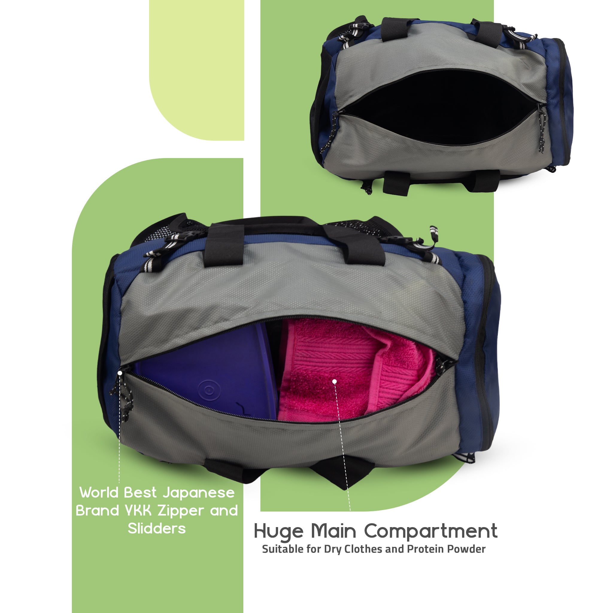 Vyayam Navy Grey 22L Yoga Gym Fitness Workout Training Sports Travel Duffle Bag/Separate mat Compartment/Mesh and Zipper Pockets Multipurpose Carry Bag Lightweight Sports Kit Men Women