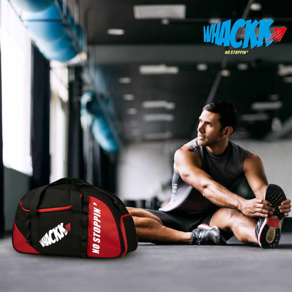 Attirant Red Black 32L |Gym Fitness workout Training Sports Travel duffle bag separate shoe pocket |Multipurpose Carry Bag | Adjustable Strap|Unisex|Lightweight |Sports Kit | Swimming | Men Women
