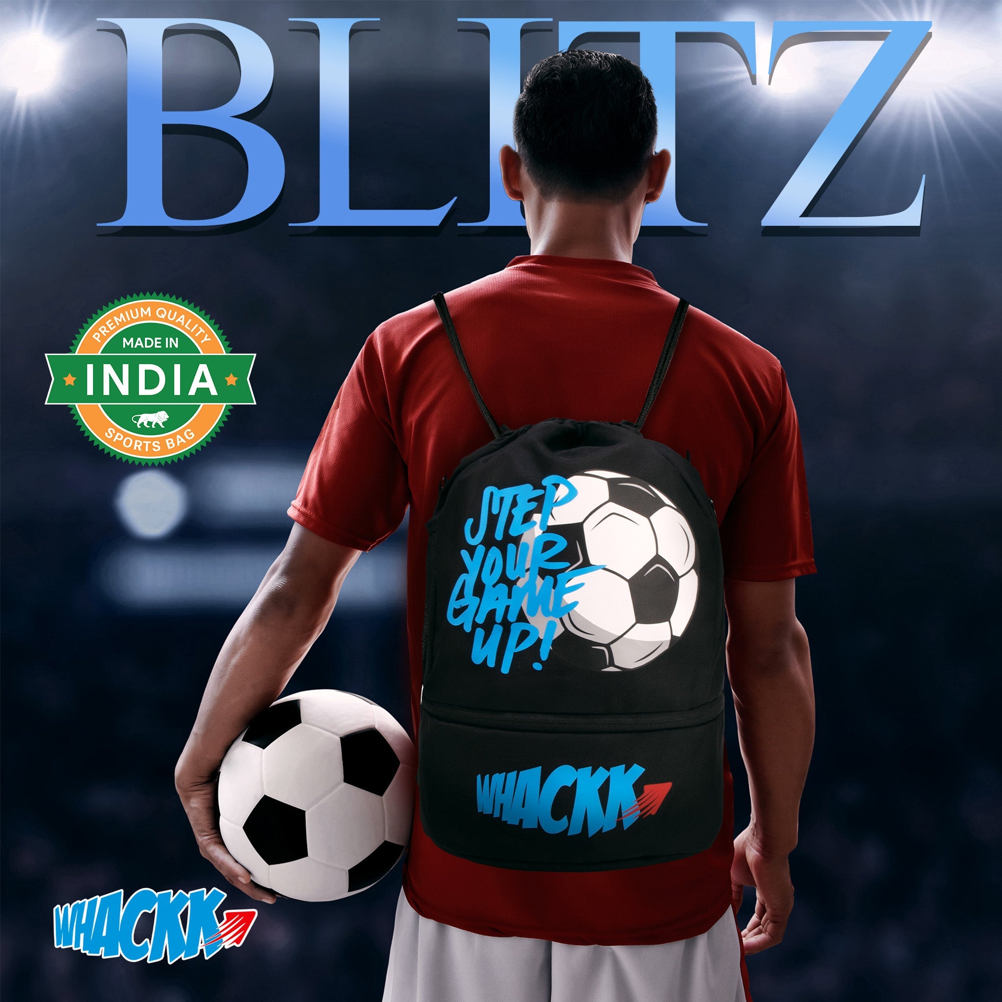 Blitz Black Soccer|Football Equipment Bags|Basketball Volleyball Throwball Drawstring Backpack Bags|Shoes Mobile Bottle Holder Pocket|Sports Men Boys Bag|Dori Backpack |Gym Bag|Kitbag Kit Bag