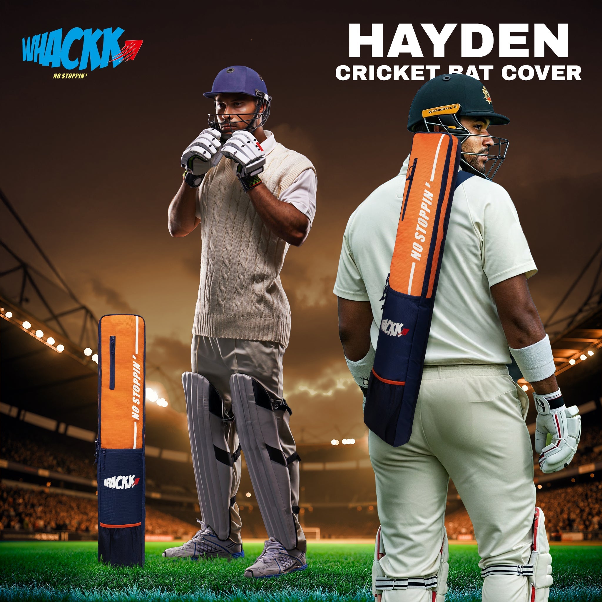 Hayden Orange Cricket Bat Cover Polyester Material, Premium Full Size Cover for Wooden and Plastic Bats with Heavy Duty Stitched Strap
