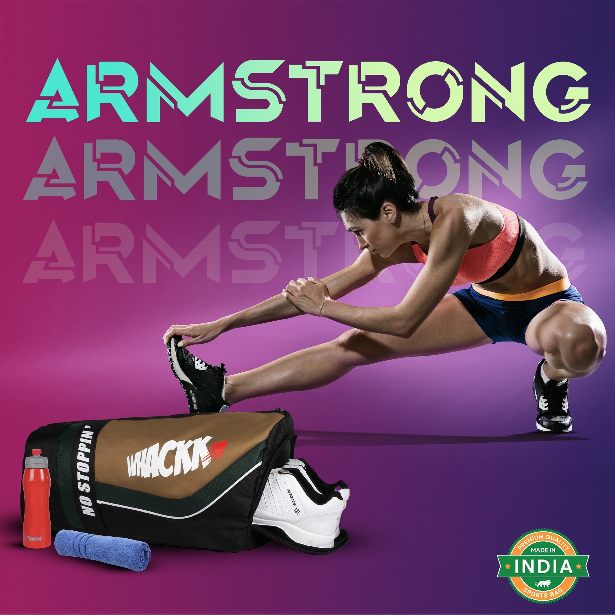 Armstrong Black Khaki 33L Gym Fitness Workout Training Sports Travel Duffle Bag Separate Shoe Pocket Dry Wet Pocket Multipurpose Carry Bag Adjustable Strap Lightweight Sports Kit Men Women