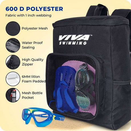Viva Swimming Marine Kit Bag for Men/Women/Kids Accessories Goggle Cap Kickboard Water Proof with Compartments Big Mesh Water Proof Backpack for Swimming, Gym, Workout Gear & Travel Backpack