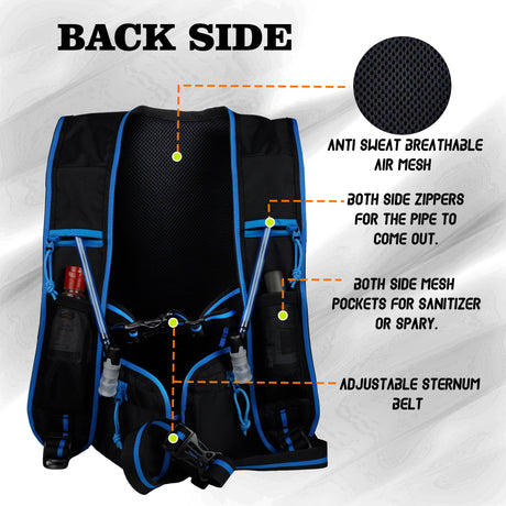 Whizz Black Blue Running Bag |Unisex Camping & Hiking | Hydration Pouch Compartment w. Connecting Water ducts Pockets |Exercise & Fitness|Motorcycle Trekking Outdoor