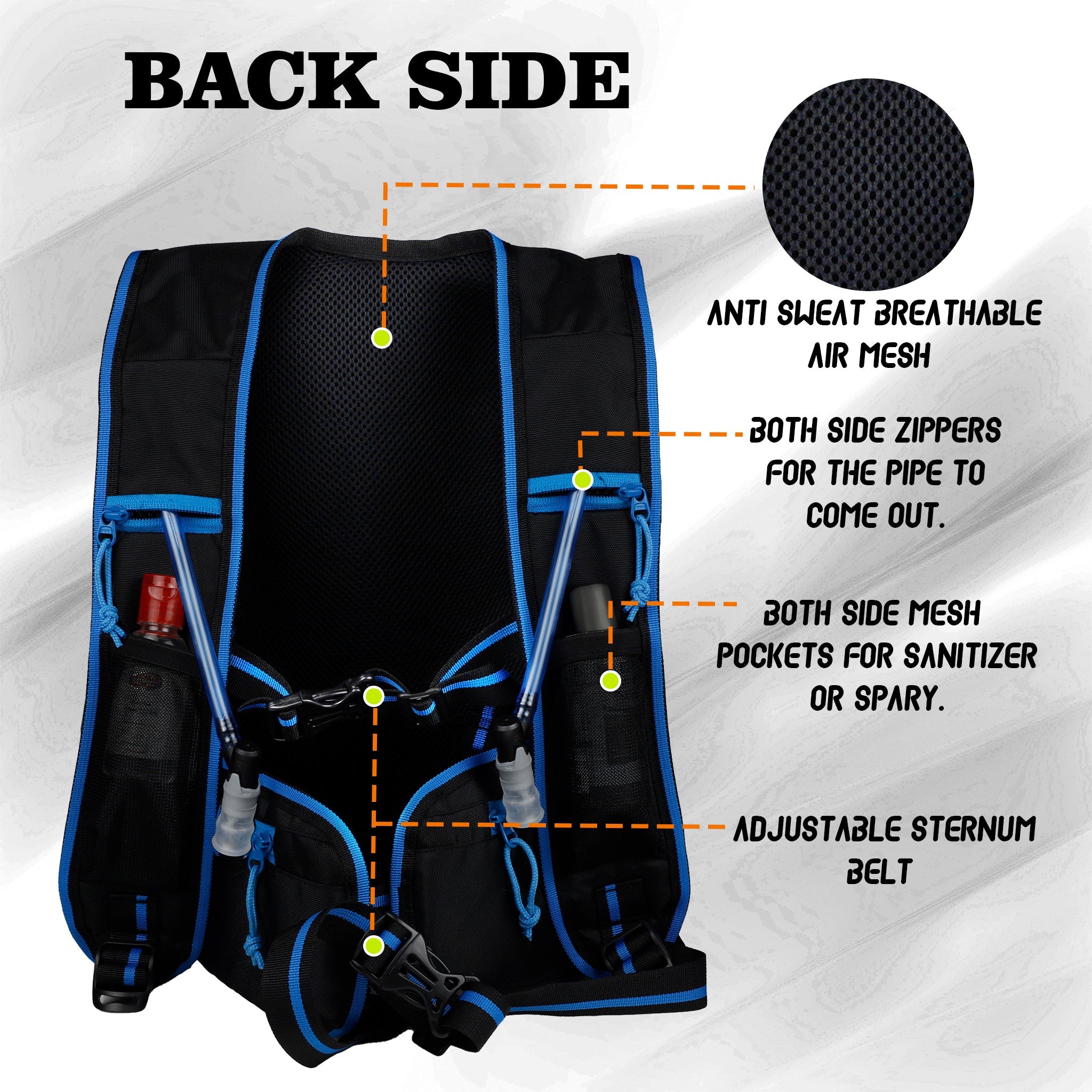 Whizz Black Blue Running Bag |Unisex Camping & Hiking | Hydration Pouch Compartment w. Connecting Water ducts Pockets |Exercise & Fitness|Motorcycle Trekking Outdoor