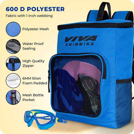 Viva Swimming Marine Kit Bag for Men/Women/Kids Accessories Goggle Cap Kickboard Water Proof with Compartments Big Mesh Water Proof Backpack for Swimming, Gym, Workout Gear & Travel Backpack
