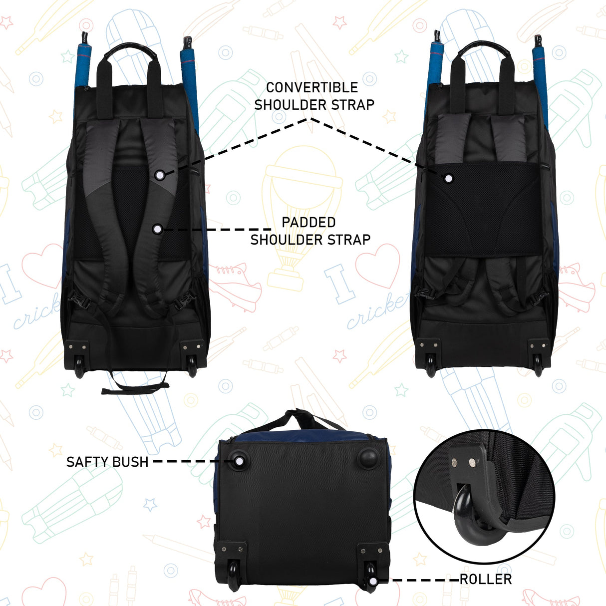 Gayle Blk Backpack Duffle Trolley Wheelie Polyester Cricket Kit Bag Adult Size 2 Bat Pocket Shoe/Helmet Pkt Main Compartment 18" Leg Pad 2 Bottle Holder Player Edition