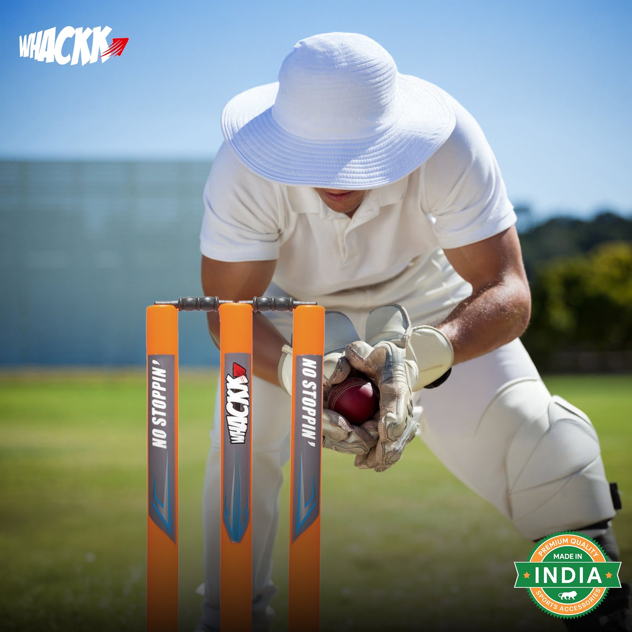 Whackk Cricket Orange Stumps with Stand