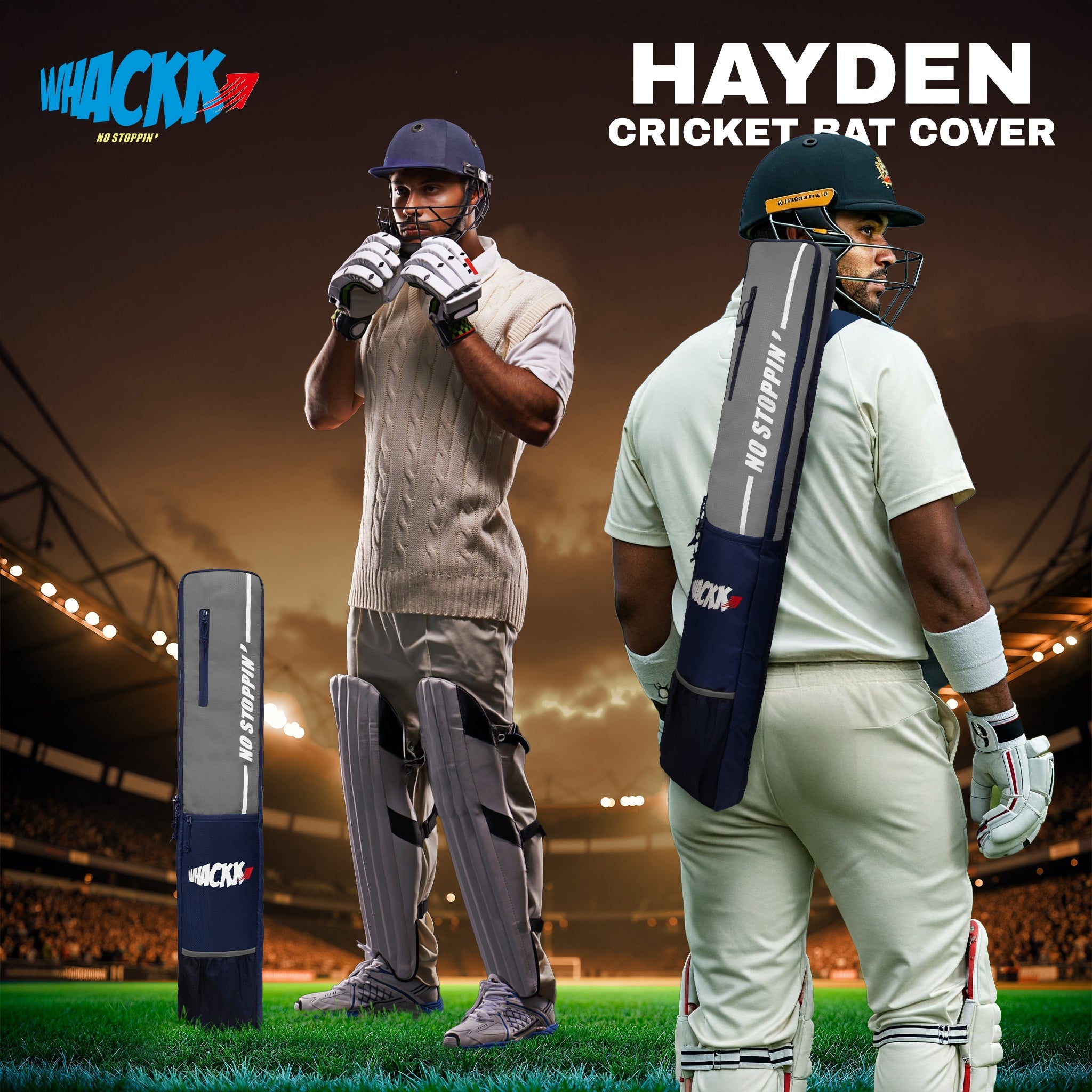Hayden Grey Cricket Bat Cover Polyester Material, Premium Full Size Cover for Wooden and Plastic Bats with Heavy Duty Stitched Strap