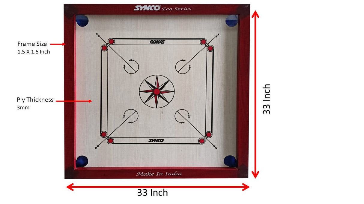 Synco Eco 33X33 inch Light weight Full size carrom board