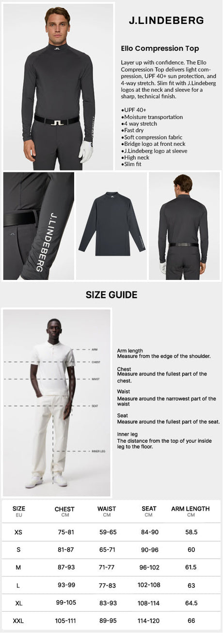 J Lindeberg Men's Ello Compression Top - Asphalt