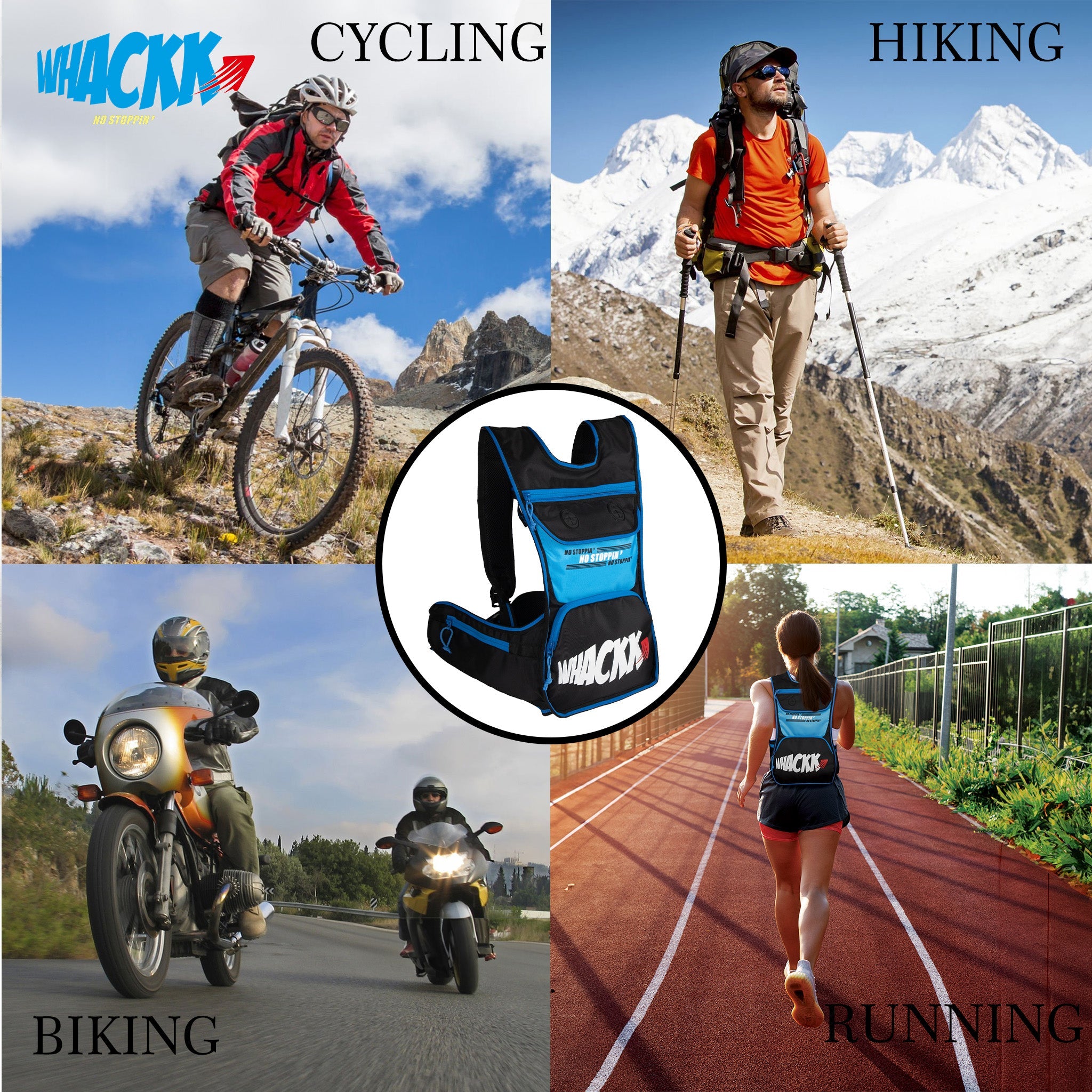 Whizz Black Blue Running Bag |Unisex Camping & Hiking | Hydration Pouch Compartment w. Connecting Water ducts Pockets |Exercise & Fitness|Motorcycle Trekking Outdoor