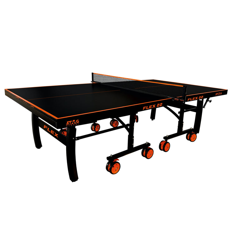 STAG GLOBAL Flex Table Tennis Table Black Top ,Thickness 22mmwith 2 TT Rackets, 6 Balls, 1 Table Cover & Clamp Net