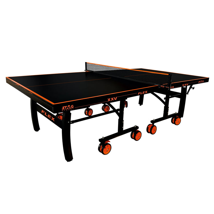 STAG GLOBAL Flex Tennis Table – Premium Black Top 25 mm with 2 TT Rackets, 6 Balls, 1 Table Cover & Clamp Net