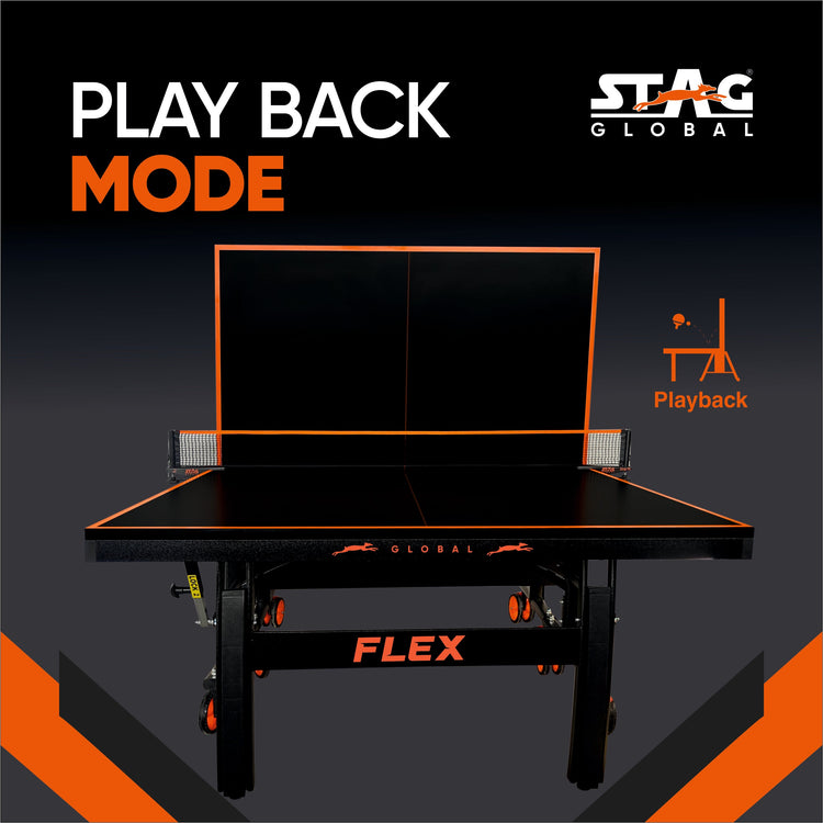 STAG GLOBAL Flex Tennis Table – Premium Black Top 25 mm with 2 TT Rackets, 6 Balls, 1 Table Cover & Clamp Net