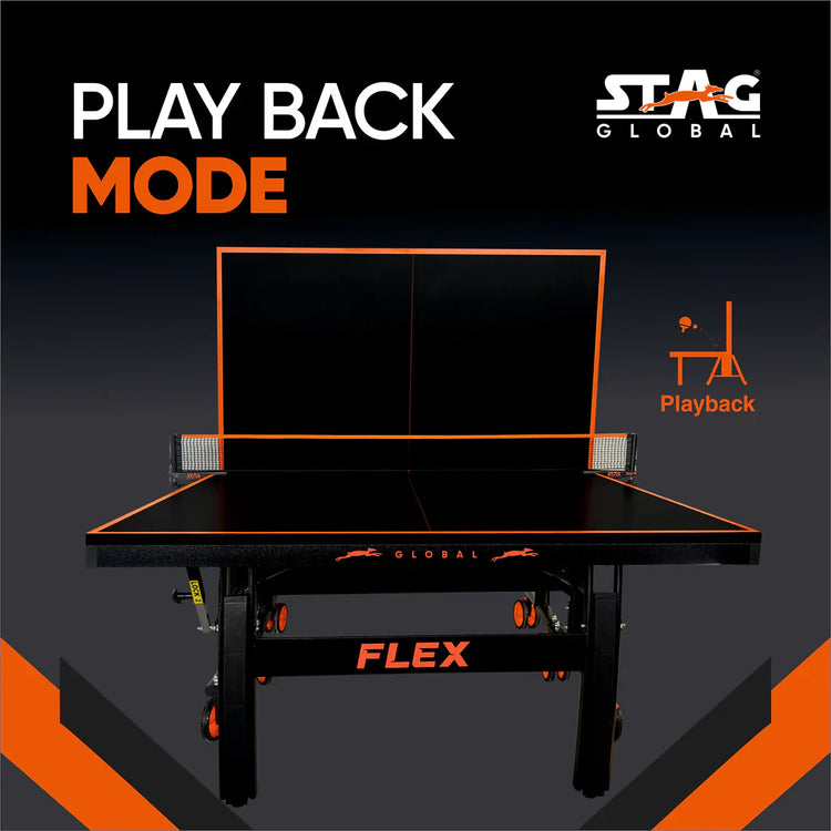 STAG GLOBAL Flex Table Tennis Table Black Top ,Thickness 22mmwith 2 TT Rackets, 6 Balls, 1 Table Cover & Clamp Net