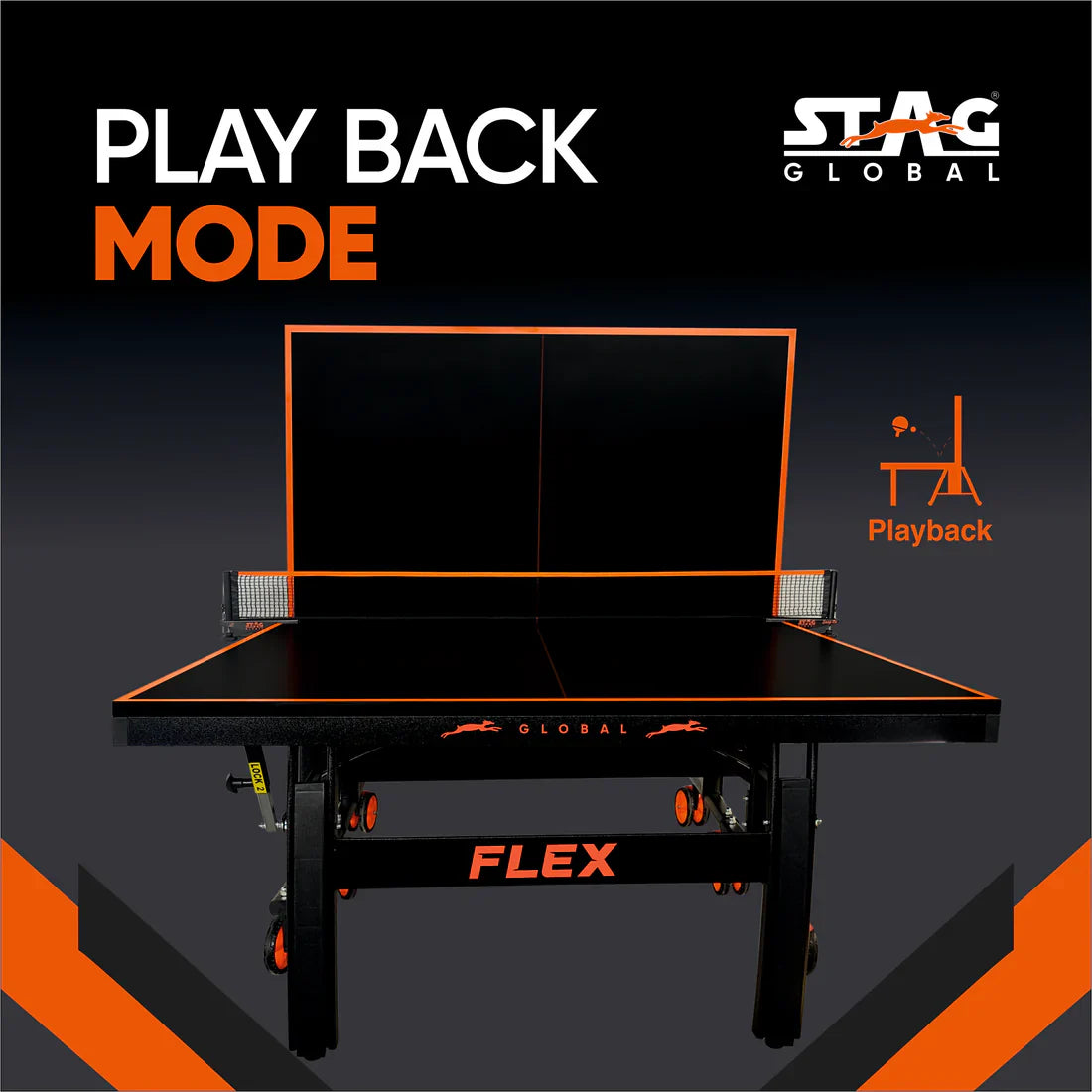 STAG GLOBAL Flex Table Tennis Table Black Top ,Thickness 22mmwith 2 TT Rackets, 6 Balls, 1 Table Cover & Clamp Net