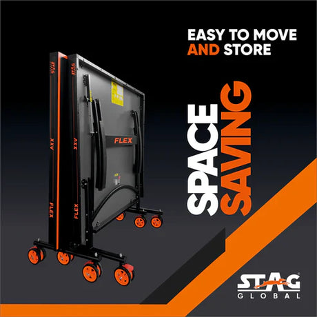 STAG GLOBAL Flex Table Tennis Table Black Top ,Thickness 22mmwith 2 TT Rackets, 6 Balls, 1 Table Cover & Clamp Net