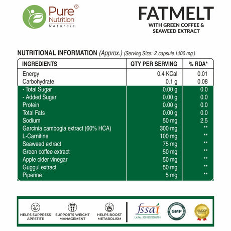 FATMELT with Garcinia Cambogia, L-Carnitine, and Apple Cider Vinegar - 60 Capsules