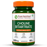 Choline Bitartrate 650mg  Brain, Nerve & Liver Support | 60 Veg Capsules - Nutrition by Pure Nutrition