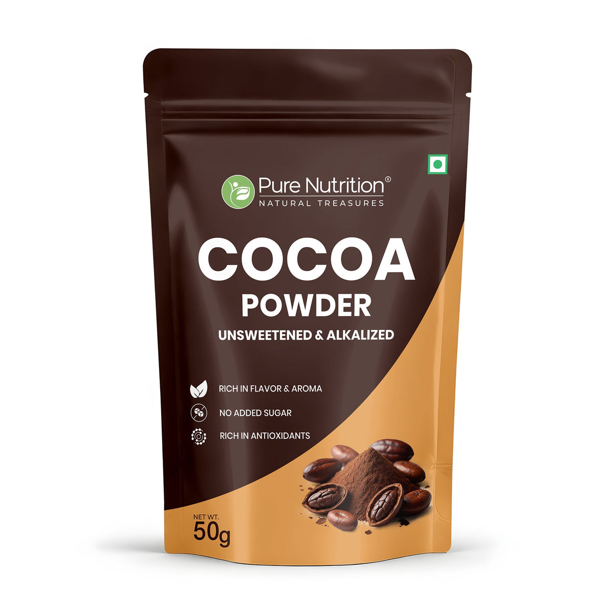 Cocoa Powder 50g | Unsweetened & Alkalized Cocoa Powder | Rich Chocolate Flavor for Baking, Beverages & Desserts - Nutrition by Pure Nutrition