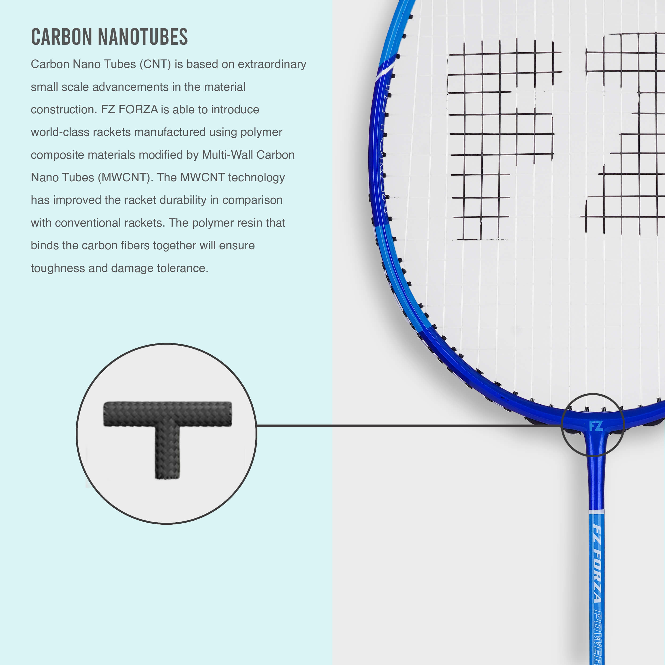 Power 488M Strung Attacking Badminton Racket (Sky Blue) - 3U/G5