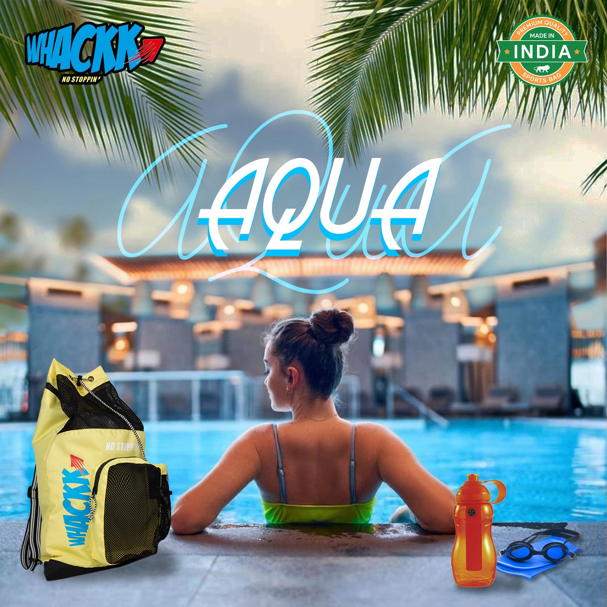 Aqua Yellow Black Unisex Swimming Bag |Water Sports |Dry Bags |Wet Pocket |Accessories |Beach Bag |Storage Swim Gym Gears |Drawstring Backpack |Netball Backpack | Pocket for Cap and Goggles