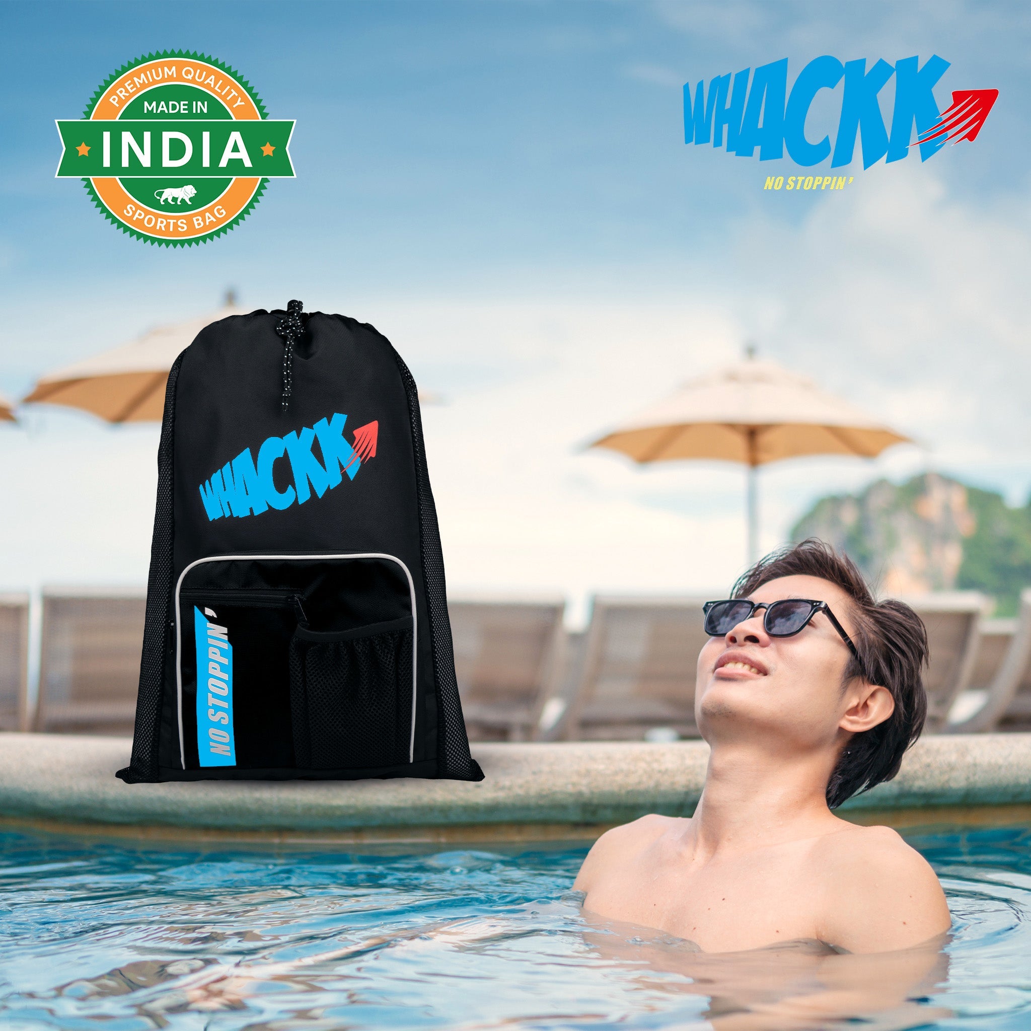 Freestyle Black 20L Unisex Swimming Equipment Bag | Water Sports | Wet Dry Compartments Bag | Beach | Drawstring Backpack|Pocket Cap & Goggles Mobile|Lightweight|Water Resistant | Men Women