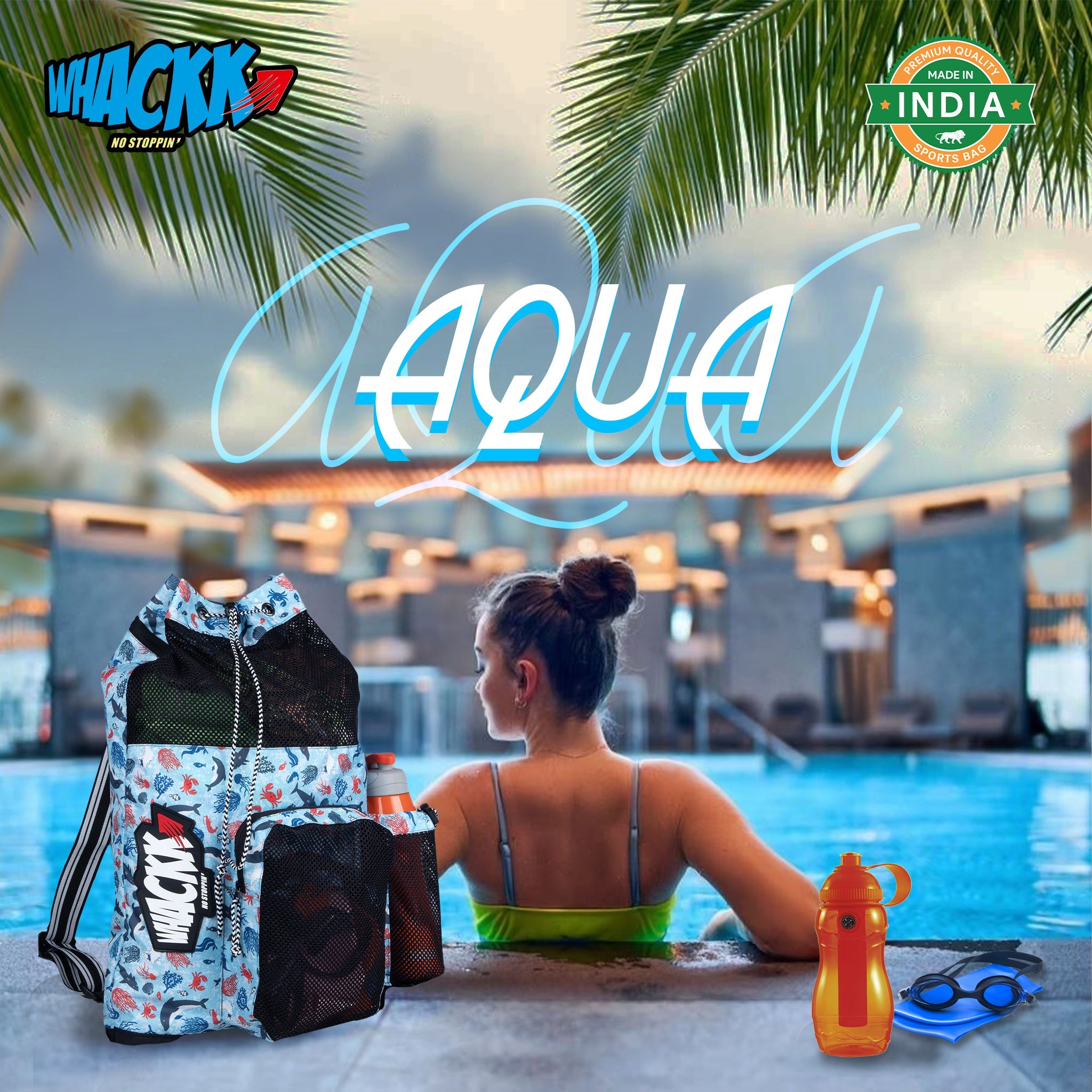 Aqua Arctic Unisex Swimming Bag |Water Sports |Dry Bags |Wet Pocket |Accessories |Beach Bag |Storage Swim Gym Gears |Drawstring Backpack |Netball Backpack | Pocket for Cap and Goggles