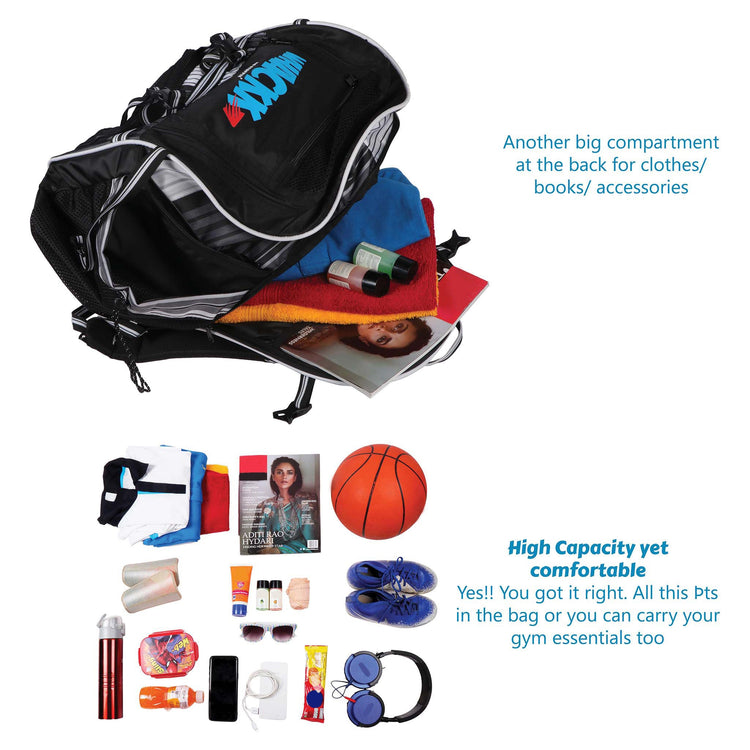 Champion Soccer Black White |Football Kitbag Bags|Basketball Volleyball Throwball Equipment Backpack |Football & Helmet Pocket |Exercise Mat Holder|Gym |Access Pockets|Sports Men Boys Bag