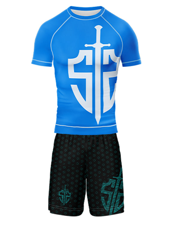 SASIB OG Rashguard - Blue + SASIB Shield TRAINING Shorts - Aqua